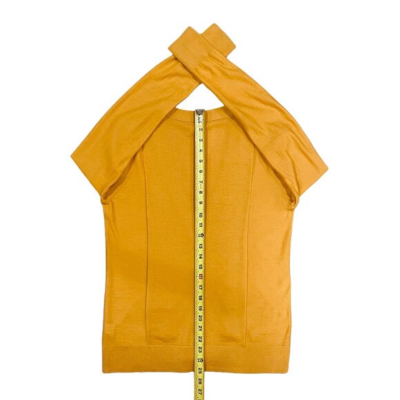 Merino Wool V-Neck Cardigan — Mustard Yellow Sweater by Halogen — Size M - Picture 10 of 10